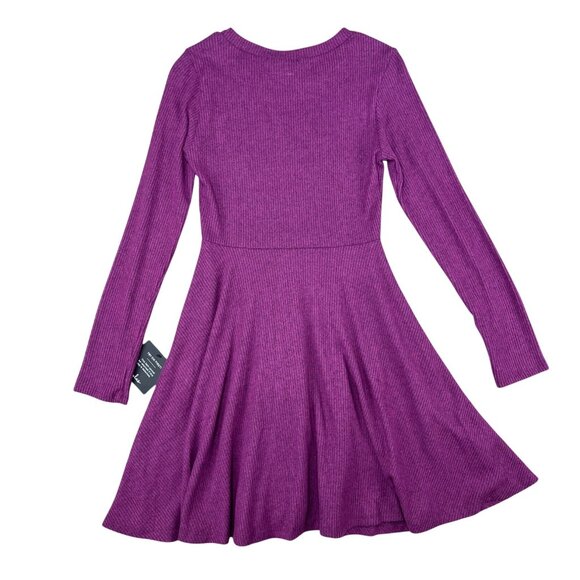 Lulus Fit and Fair Mauve Purple Long-Sleeve Ribbed Knit Skater Dress Small - Picture 4 of 14